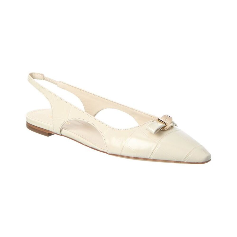 Ferragamo Mini Bow Leather Ballet Flat, White